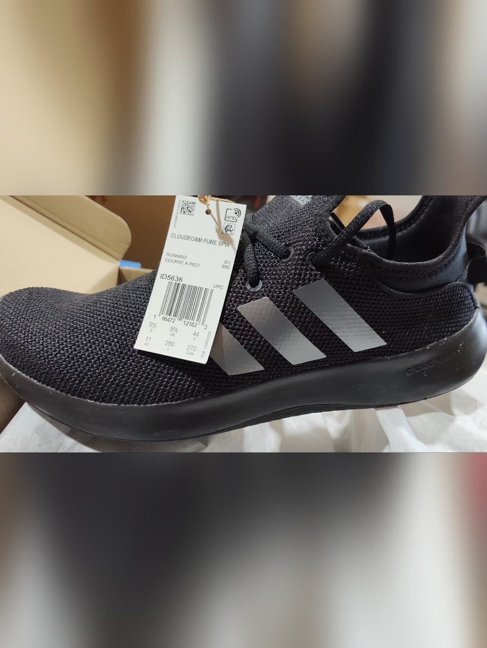 adidas Women's Cloudfoam Pure Running Shoes - Black & Silver Stripes, Size 11